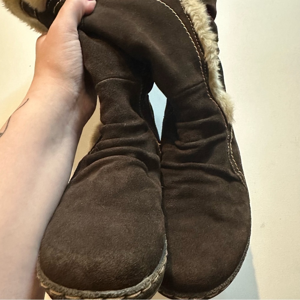 G.H. Bass Otto Suede Snow Boots Women’s 8 Brown Faux Fur Mid Calf Winter - Picture 10 of 13